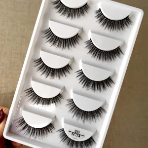 5 Pairs Private Label Fluffy 3D 15-18mm Vegan Lashes 15mm Full Strip Faux Mink Eyelashes
