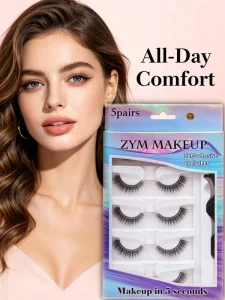 5 Pairs Reusable Self Adhesive False Eyelashes No Glue Needed Natural Thin Wispy Strip Lashes with Eyelash Tweezers