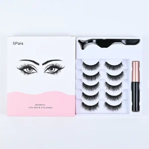 5 Pairs Short Synthetic Handmade Mink Magnetic Lashes Set with Magnetic Eyeliner No Glue Needed