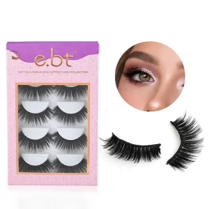 5 Pairs Soft Fiber Protein Synthetic Hair Black Cotton Band Self adhesive Cruelty Free Naturally Thick Eyelashes