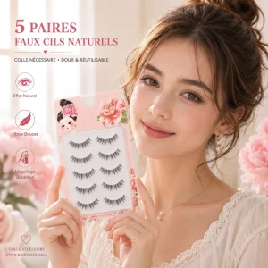 5 Pairs Synthetic Hair Semi Handmade Invisible Clear Band 0.07MM Thick Reusable Daily Use Glue Required Eyelashes