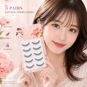 5 Pairs Synthetic Strip False Eyelashes 0.07MM Thickness Invisible Clear Band Soft Reusable Daily Makeup Lashes Glue Required