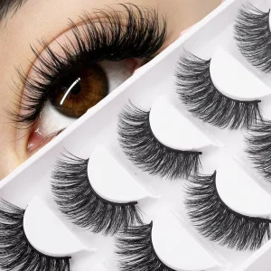 5 Pairs Ultra Fluffy Faux Mink Lashes Dramatic Volume False Eyelashes Soft Black Band Lashes for Stage & Party Makeup R