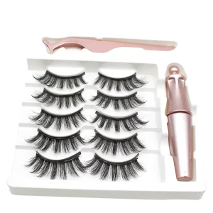 5 Pairs Volumized Magnetic Faux Mink Lashes Full Strip Lashes with Magnetic Liquid Eyeliner & Tweezers Magnetic False Eyelashes