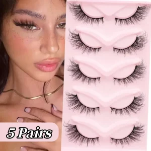 5 Pairs Winged Foxy Cat Eye Lashes 3D Faux Mink Full Strip False Eyelashes for Daily & Glam Makeup Beauty Supplies