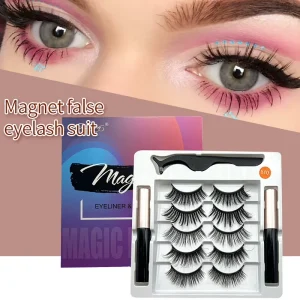 5 Pairs Wispy Magnetic Faux Mink Lashes Complete Kit with Magnetic Liquid Eyeliner & Lash Applicator Tweezers False Eyelashes