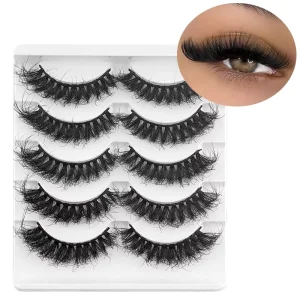 5 Pairs for 3D Faux Mink Cat Eye Dramatic Voluminous Wispy Strip False Eyelashes with Custom Logo Mixed Thickness for Makeup