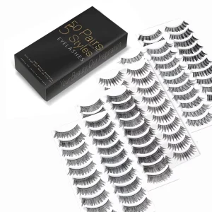 50 Pairs Natural Soft Handmade 3D Fluffy Mink Strip Lashes Thick Volume Dramatic Eyelash Extension False Soft Comfortable