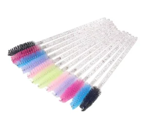 50pcs pack Disposable Glitter Handle Lash Extension Mascara Wands Curler Spoolie Brush Eyebrow Makeup Applicator Brush