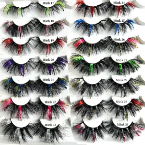 5D Colorful Handmade Mink Fur Eyelashes 100% Real Glitter 3D Strip 25mm Colored Lash Minimum Order 14 Styles