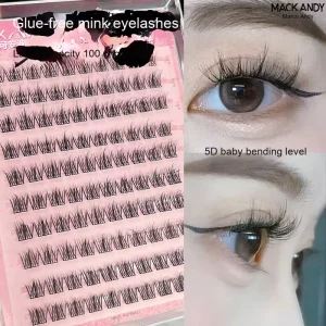 5D Mink Velvet Baby Curved Fan Eyelashes Handmade Glue Free Single Hard Stem False Eyelashes for Girls