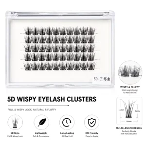 5D Wispy Eyelash Clusters Natural Fluffy DIY Lash Extensions Lightweight Thin Band False Lashes for