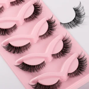 5pairs 3d Faux Mink Eyelashes Set Clear Transparent Band Wispy Volume Eye Lashes Manufacturer Cat Eye Lashes