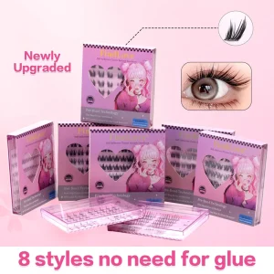 6 Rows Glue Free Waterproof Strong Hold Lashes Self Adhesive Natural False Eyelashes C Curl No Glue Needed Lashes Extension