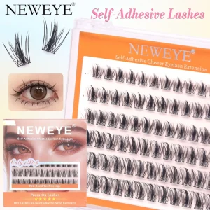 6 row Glue Free Cluster Lashes Mixed Length 10 16mm D Curl 3D Fluffy Style Press On Handmade Self Adhesive Eyelash