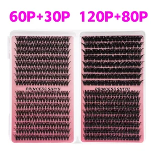 608Pcs Princess Shiyu Fiber Handmade 30P 60P 80P 120P Mix Natural Clusters Lashes 9-16mm 10 Rows DIY Lash Extension Kit C