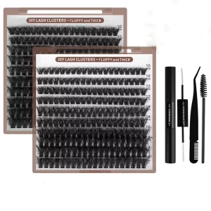 60D 100D Fluffy Individual Eyelashes Black Segment Cluster Lash Kit Private Label DIY Eyelash Extension Kits