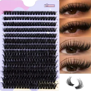 60D 80D 100D Wispy Fluffy Natural Eyelash Extension Clusters 14 Rows Thin Band & Big Volume Reusable Lashes
