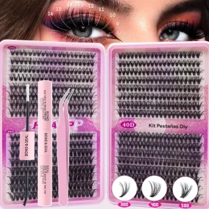 640 Clusters Cluster Lashes Private Label Customizable 3D Fluffy DIY Eyelash Extension Kit 9 18mm Wispy Individual Lash Cluster