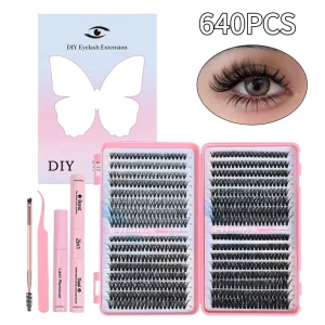 640 DIY Clusters Synthetic CurlD 9~16mm Length 0.07mm Thickness Home use Self application Eyelash Extensions Book