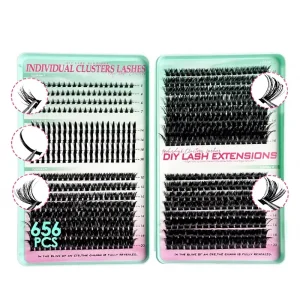656 Clusters DIY Synthetic Fiber Natural Lash Extensions Mega Tray Mixed Length Segmented Eyelashes Factory Price