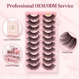 6D Faux Mink Lashes Fluffy Wispy Strip Eyelashes 10 Pairs for Party Makeup Professional OEM ODM Service