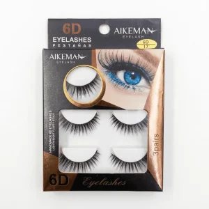 6D Fiber Lashes 3 Pairs Pack Lightweight Fluffy Style Handmade Strip Eyelashes in Eco friendly Cardboard Box