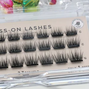 7 10 Days Glueless DIY Cluster Eyelash Kit Premade Lashes Extension Fans Press on Pre Glued Vegan False Eyelash for Lazy Girl