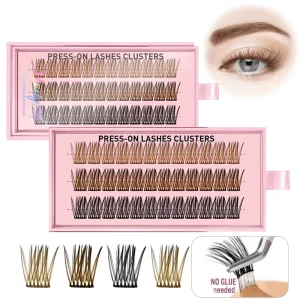 7-15 Day Long lasting Brown Fluffy Faux Mink Eyelash Self Adhesive Press on Cluster Lashes Vegan Individual No Glue Lashes