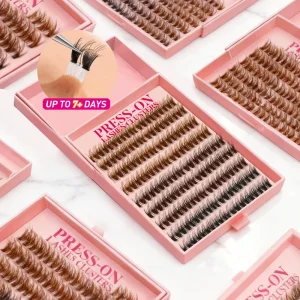 7 15 Day Long lasting Brown Fluffy Self Adhesive Cluster Lashes Custom Logo Pre Glued Lashes Eyelashes No Glue Need Anime Lashes
