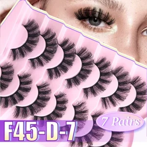 7 Pair Full Strip Black Faux Mink Eyelashes Synthetic Hair Beauty Supplies