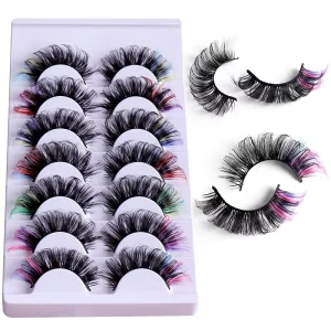 7 Pairs 8D Eye Color Mix Luminous Glitter Natural Lashes for Party Full Strip Eyelashes Green Glow Pink UV Light Eyelashes