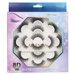 7 Pairs Box Natural False Eyelash Set Handmade Soft Volume Mix Lashes Private Label for Salon Use