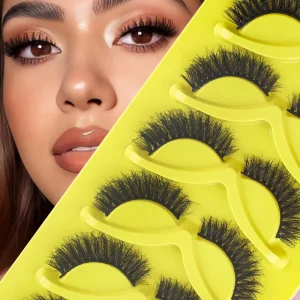7 Pairs Cat Eye Faux Mink Lashes Winged Elongated False Eyelashes Natural Fluffy Black Band Lashes for Daily Makeup Q01