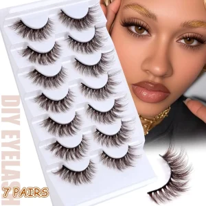 7 Pairs Colorful Lash 15mm 0.07 Thickness Full Strip Lashes Faux Mink Fluffy Brown Eyelashes Lightweight Natural Long Eyelashes