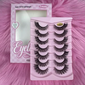 7 Pairs D Curl Fluffy Russia Lash Strips With Packaging Vegan 3D Faux Mink Eyelashes Full Strip Eyelash