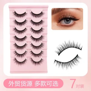 7 Pairs Daily Strip False Eyelashes, Soft Cotton Thread Black Stem Natural European American Style Lashes