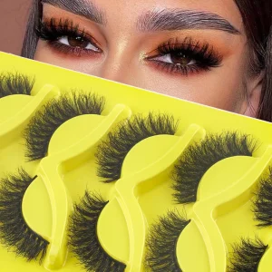 7 Pairs Explosive Fluffy Faux Mink Strip Lashes Dramatic Voluminous Wispy False Eyelashes Bright Yellow Tray Stage Makeup