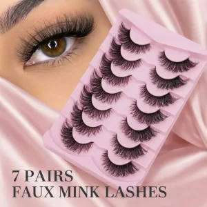 7 Pairs Fox Eye False Eyelashes Handmade Wispy Faux Mink Lashes Natural Winged Look Soft Reusable Daily Party Wedding Makeup