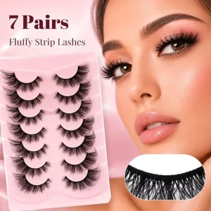 7 Pairs Full Strip Fox Eye False Eyelashes D Curl Elongated Outer Corner Cat Eye Lashes Dense Fluffy Soft Eyelashes