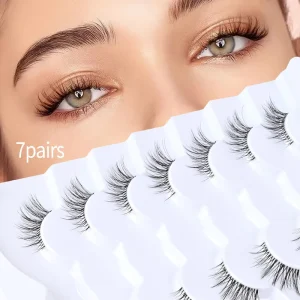 7 Pairs Half Eye Cat Eyelashes Natural Curl Transparent Band Soft Short False Lashes for Nude Makeup