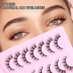 7 Pairs Lightweight Super Soft Comfortable Handmade Full Strip 5D Synthetic Hair Eyelashes Faux Mink Lash