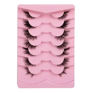 7 Pairs Mixed Length Synthetic Mink Makeup Natural Half Fox Eye Eyelashes with Custom Logo Eyelash Packaging