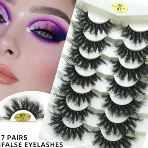 7 Pairs Multi Layer Curl Russian False Eyelash Full Strip Fluffy Thick Eyelashes Fluffy Dense 6D Faux Mink Lashes