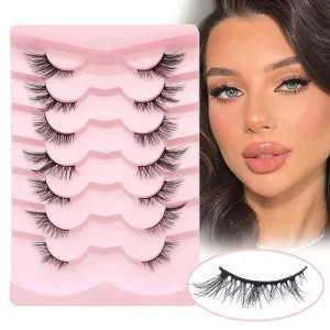 7 Pairs Soft Handmade False Eyelashes 3D Faux Mink Half Strip False Eyelashes Natural Volume Lashes Lightweight Lashes