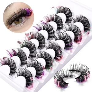 7 Pairs Strong Durable Russian for False Eyelashes Exaggerated Color Stage Lashes Full Strip Genre