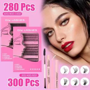 8 16mm Fluffy 60D 80D 100D Cluster Lashes Kit 5D Diy Eyelash Extensions Cluster Trays Faux Mink Individual Lashes