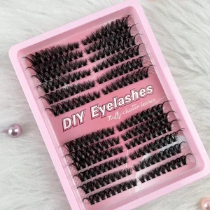 8 16mm Length Bond Fan Eyelashes 216pcs Fluffy Natural Double Sided 12 Row Tray D Curl Mixed Synthetic Hair Cluster Lashes Kit