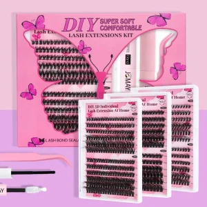 8 18mm Cluster Lashes Kit Private Label 100D 200D Fluffy Black Lash Clusters D Curl DIY Lash Extension Kit
