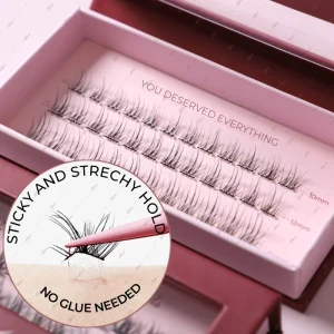 8 18mm Natural Wispy Self Adhesive Eyelash Extensions Press On Mink Quality Pre Glued Lash Cluster Handmade Customized Pink Box